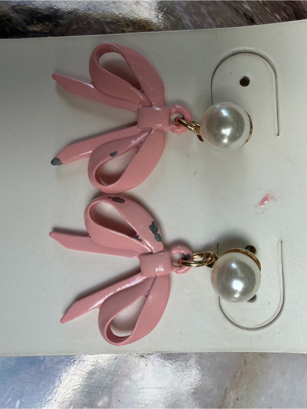 Francesca's Collections Pink Bow Earrings with Pearl Drops